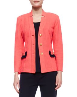 Womens Textured & Tipped Three Button Jacket, Petite   Misook  