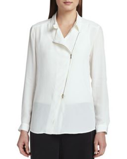Womens Silk Zip Front Moto Jacket   Go Silk   Soft white/Ivory (LARGE (12/14))