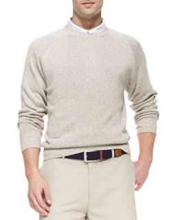 Mens Fine Knit Crewneck Sweater, Light Brown   Peter Millar   Brown (MEDIUM)