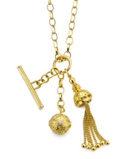 18k Gold Tassel/Toggle/Ball Charm Necklace   Monica Rich Kosann   Gold (18k )