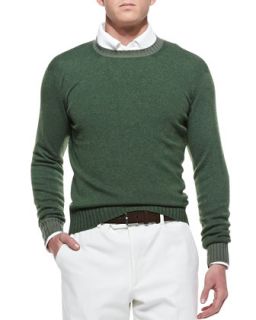 Mens Baby Cashmere Crewneck Sweater, Green   Loro Piana   Green (48/S)