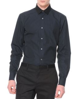 Mens Contrast Collar Button Down Shirt, Navy   Lanvin   Navy blue (42)