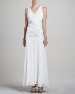 Womens V Neck Sleeveless Embellished Gown   Sue Wong   White (8)