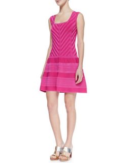 Womens Sunrise Striped Full Skirt Knit Dress   Nanette Lepore   Magenta (X 