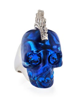 Plexi Punk Skull Ring, Blue/Silvertone   Alexander McQueen   Blue/Silver (6)