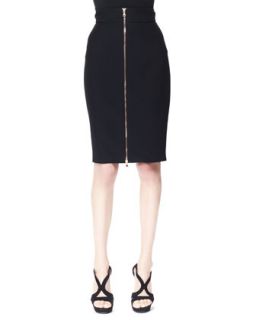 Womens Zip Front Crepe Pencil Skirt, Black   Alexander McQueen   Black (42/8)