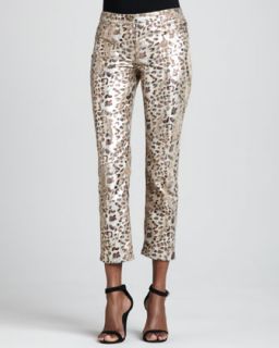 Womens Foiled Cheetah Print Ankle Jeans   Berek   Beige multi (8)