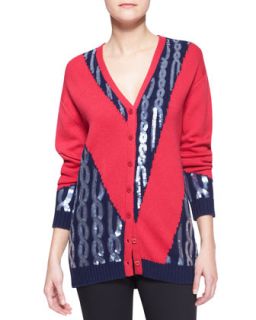 Womens Knit Sequined Cable Cardigan   Kenzo   Fuchsia (SMALL)