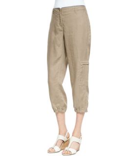 Womens Organic Linen Cargo Ankle Pants   Eileen Fisher   Driftwood (XS (2/4))