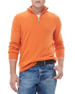 Mens Half Zip Sweater with Contrast Trim, Orange   Orange (MEDIUM)
