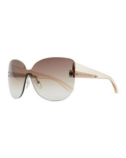 Rimless Shield Sunglasses with Transparent Arms, Beige   Marc by Marc Jacobs  