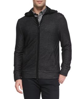 Mens Shiny Zip Front Hoodie   Star USA   Black (SMALL)