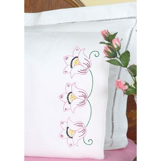Stamped Pillowcases With White Perle Edge 2/pkg three Flowers