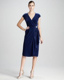 Womens Velvet Wrap Dress   Magaschoni   Sapphire (4)