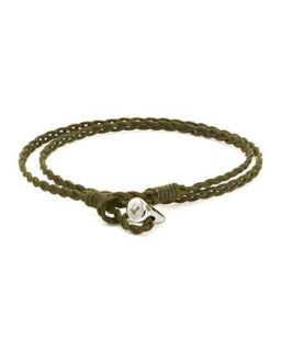 Mens Sterling Silver Toggle Waxed Cotton Wrap Bracelet, Green   JvdF   Olive