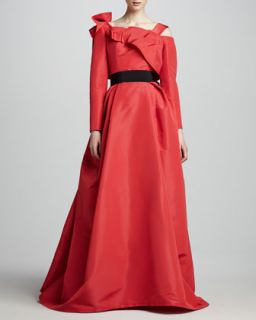 Womens Long Sleeve Off the Shoulder Gown   Carolina Herrera   Haute pink (4)