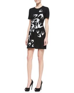 Womens Crepe Starling Print Short Sleeve Dress   McQ Alexander McQueen   Off