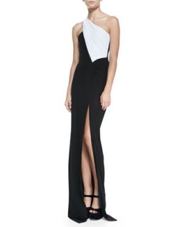 Womens One Shoulder Colorblock Jersey Gown   Cut25 by Yigal Azrouel   Jet