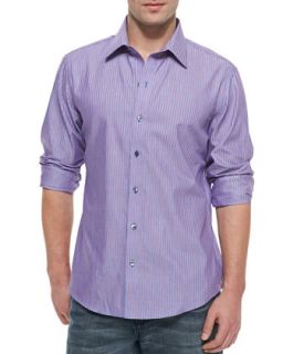 Mens Striped Button Down Shirt, Purple   Zachary Prell   Purple (SMALL)