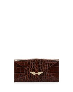 Envelope Croc Leather Wallet,Cognac   Elaine Turner