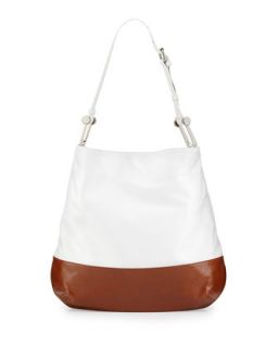 Nadia Colorblock Leather Hobo Bag, White/Cognac   Badgley Mischka