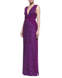 Womens Sleeveless Gown with Pin Tucked Chiffon and Lace, Viola   J. Mendel  