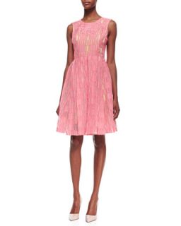 Womens Sleeveless A Line Embroidered Frock, Blazing Coral   Tracy Reese  