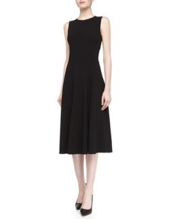 Womens Sleeveless Full Skirt Midi Dress, Black   Black (4)