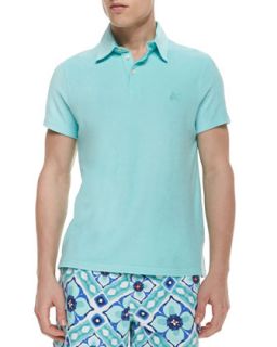 Mens Short Sleeve Terry Cloth Polo Shirt, Aqua Blue   Vilebrequin   Blue (XX 