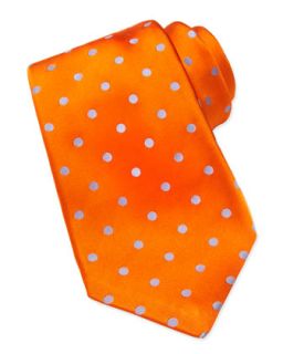 Mens Woven Polka Dot Silk Tie, Orange   Kiton   Orange