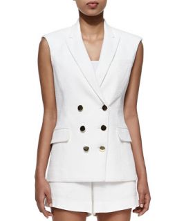 Womens Textured Sleeveless Double Breasted Vest   Veronica Beard   White (12)