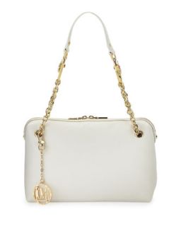 Saffiano Cow Detail Faux Leather Shoulder Bag, White   Love Moschino