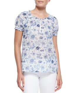 Womens Masha Floral Print Short Sleeve Top   Joie   Sea blue (LARGE)