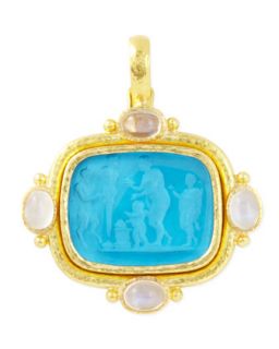Pan Picnic Antique 19k Gold Intaglio Pendant, Blue   Elizabeth Locke   Gold