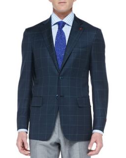 Mens Check Two Button Jacket, Navy/Green   Isaia   Green (42/43L)
