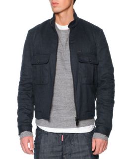 Mens Wool Flannel Bomber Jacket, Navy   Dsquared2   Navy (48/38)