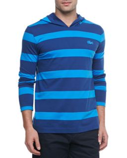 Mens Striped Long Sleeve Hooded Tee, Blue   Lacoste   Blue (LARGE/6)