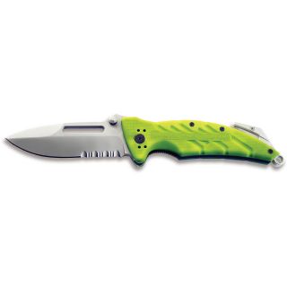 Ontario Knife Co XR 1 Folder Serrated Knife   Safety Green (108763)