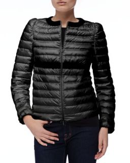 Womens Solid Trim Zip Puffer Jacket, Black   Moncler   Black (LARGE)