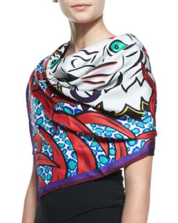 New Tiger Head Silk Scarf, Red   Kenzo   Red (ONE SIZE)
