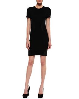 Womens Leather Swirl Inset Short Sleeve Dress   McQ Alexander McQueen   Black