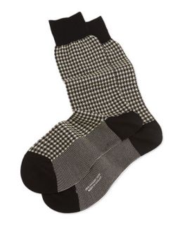 Mens Mid Calf Mini Gingham Knit Socks, Black   Pantherella   Black