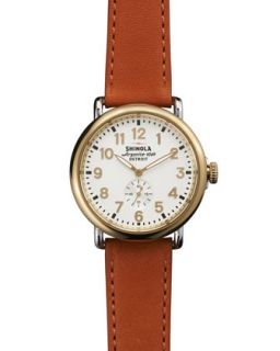 Mens The Runwell Yellow Gold Watch with Orange Leather Strap, 41mm   Shinola  