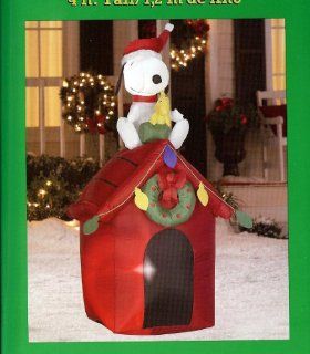 Christmas 4' Tall Santa Snoopy & Woodstock Doghouse LED Airblown Inflatable by Gemmy Dog House  Outdoor Decor  Patio, Lawn & Garden