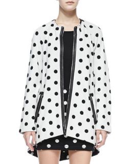 Womens Collarless Dotted Zip Coat   Alice + Olivia   Black (X SMALL)