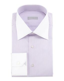 Mens Multi Striped Contrast Collar Dress Shirt   Stefano Ricci   Pink (44/17.5)