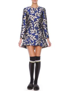 Womens Long Sleeve Macro Flower Jacquard Tunic Dress   Marni   Bluette (38/2)