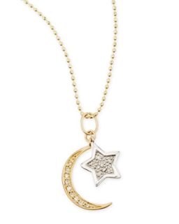 14k Yellow Gold Moon, White Gold Star Necklace with Diamonds   Sydney Evan  