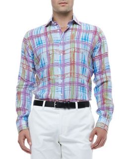 Mens Gingham Linen Shirt with Multicolored Plaid   Etro   Multi colors (39)