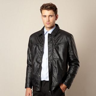 Thomas Nash Big and tall black collared leather look jacket